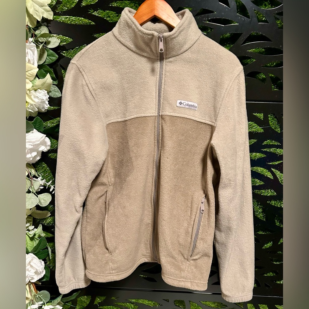 ✅Columbia Beige Fleece Full Zip Outerwear, Women's Med